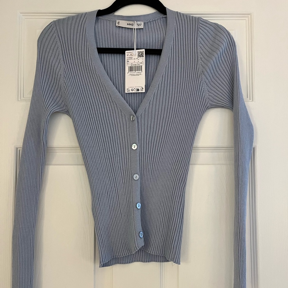 Mango V-neck Ribbed Knit Cardigan